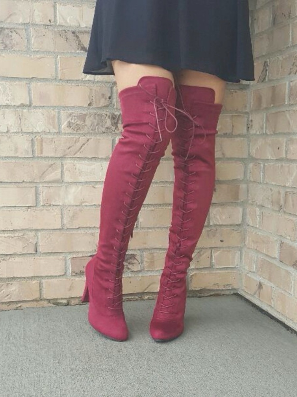 Over-the-Knee Lace-Up Burgundy Women's Boot